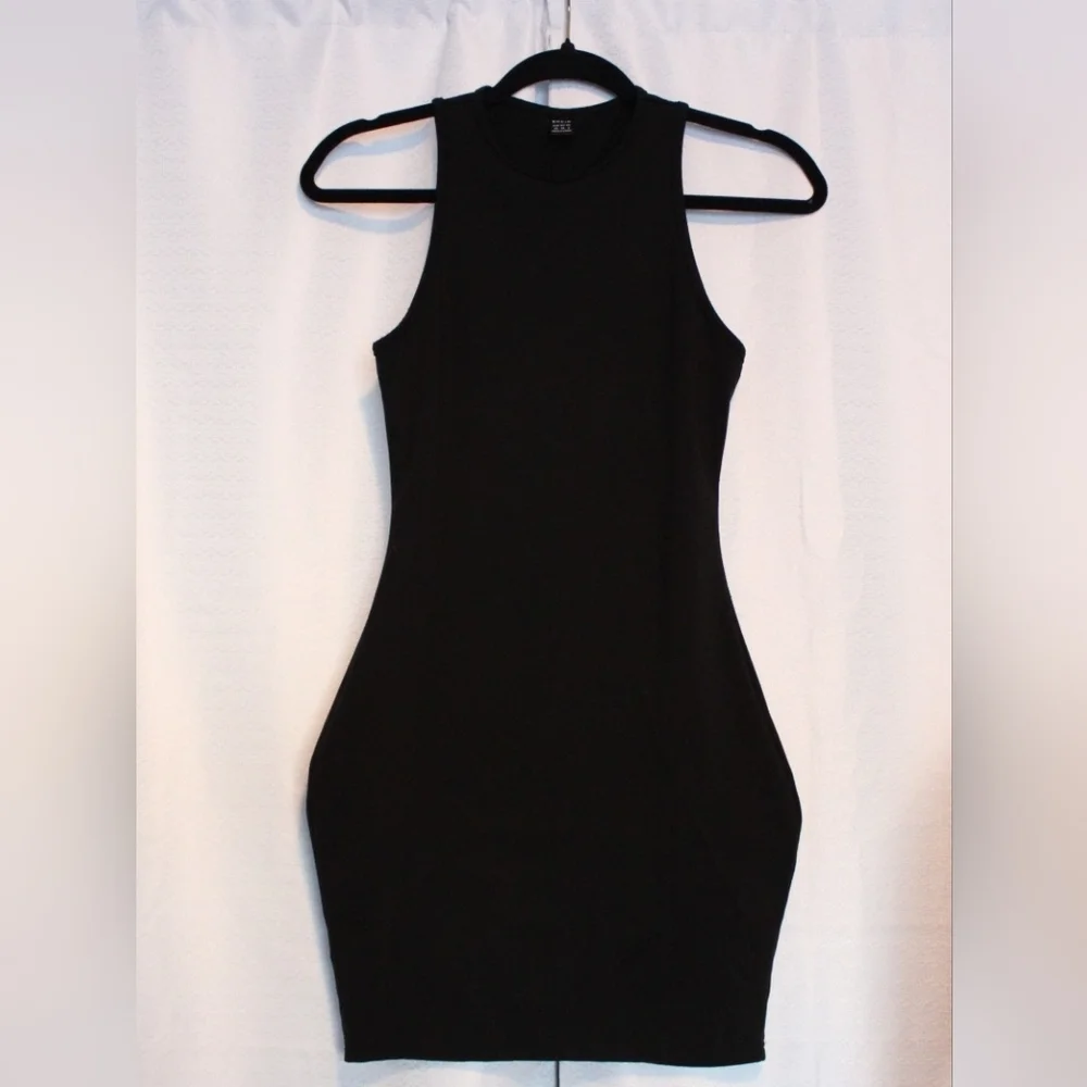 Shein Black High Neck Stretch Mini Tank Dress